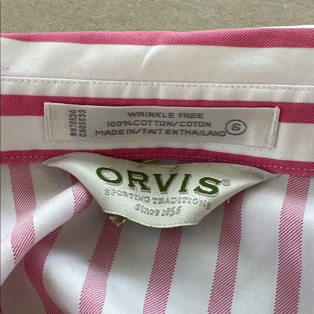 Vintage Orvis Pink and White Striped Button Down 3/4 Sleeves Collard Blouse 6 - Picture 4 of 7